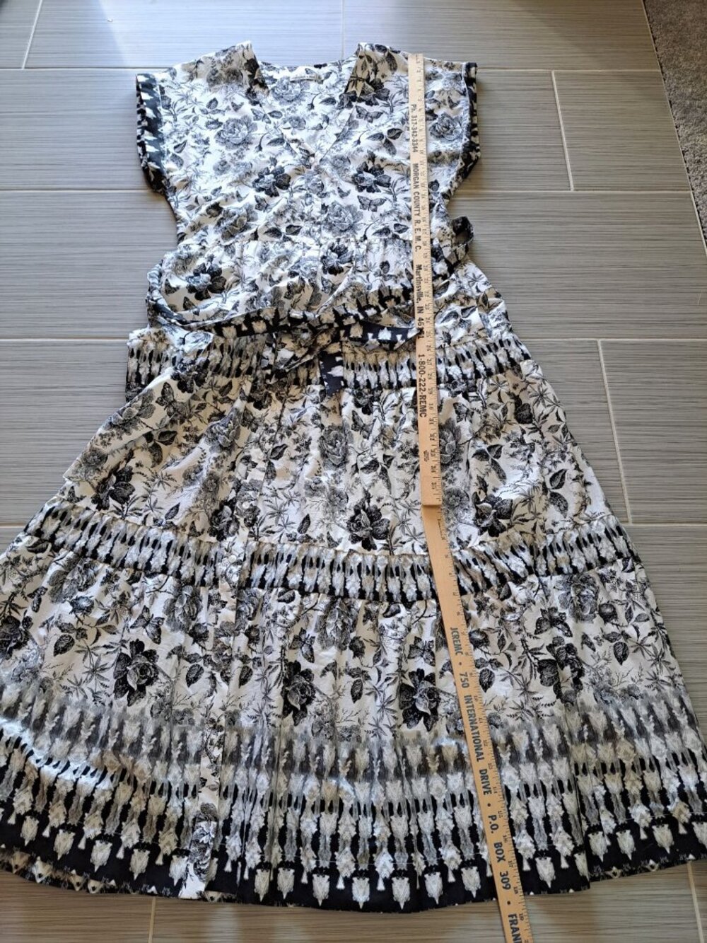 Abercrombie & Fitch Womens Floral Black White Maxi Dress Belted Waist Large Tall - Picture 13 of 14